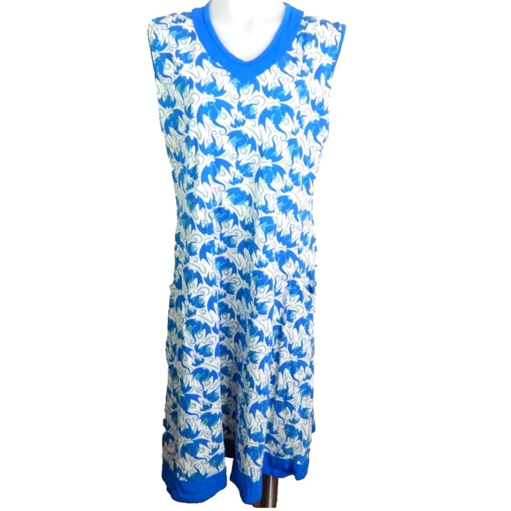 Blue & White Sleeveless V-Neck Women’s Dress